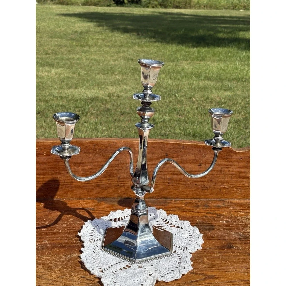 Antique Middletown Plate Co Silverplate Candelabra 3 Light Candle Holder 085 1/2